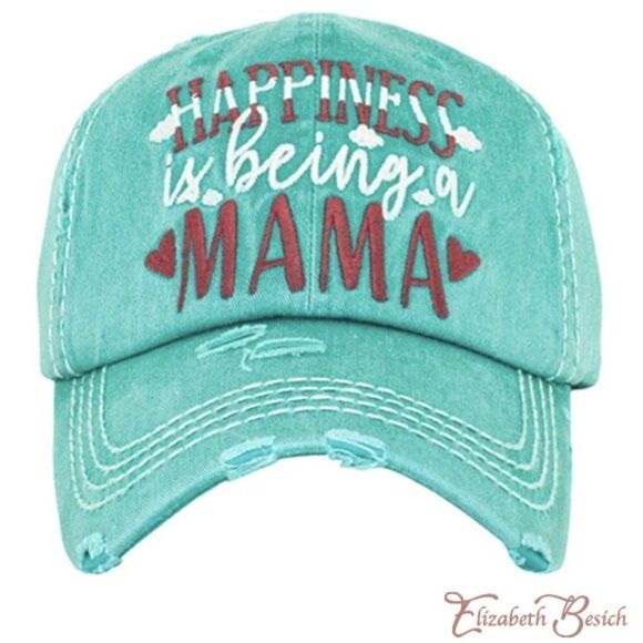 2/$30 Teal Distressed Happiness is Being a Mama Hat - Picture 1 of 5
